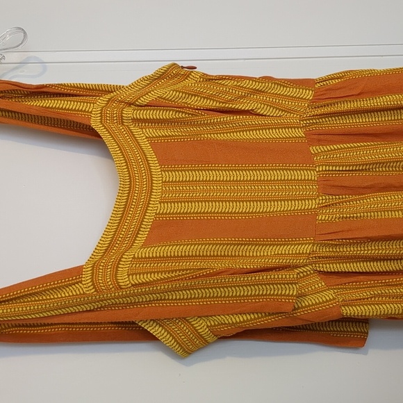 None Dresses & Skirts - Autumn Leaves Striped Yellow and Orange Maxi Dress Tie Straps Fall Colors Small